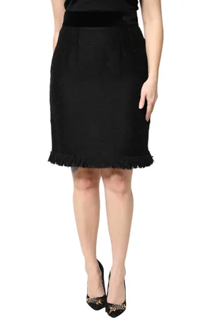 Dolce & Gabbana Black Wool Fringe High Waist Pencil Mini Skirt - IT44 | L