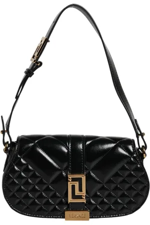 VERSACE Black Calf Leather Quilted Shoulder Strap Bag