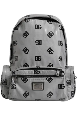 Dolce & Gabbana Polyester Gray Black DG Logo Plaque Backpack Bag