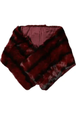Dolce & Gabbana Red Stripe Fur Shawl Neck Wrap Scarf