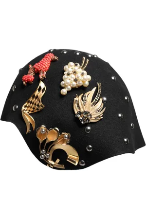 Dolce & Gabbana Black Wool Multicolor Embellished Cloche Hat