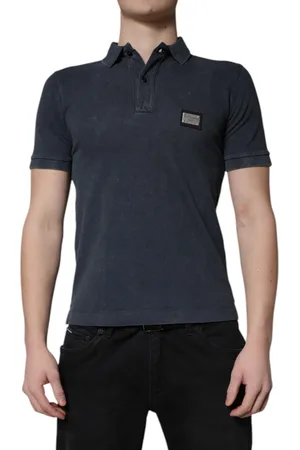 Dolce & Gabbana Dark Blue Logo Plaque Cotton Men Polo Shirt T-shirt - IT44 | XS