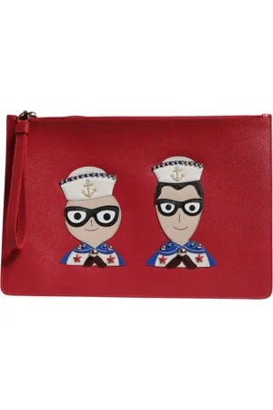 Dolce & Gabbana Red #DGFamily Embellished Leather Clutch Bag