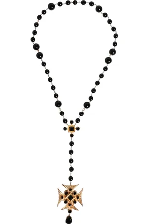Dolce & Gabbana Gold Tone Brass Cross Beaded Chain Rosary Necklace