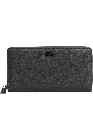 Dolce & Gabbana Dark Leather DG Logo Zip Around Continental Wallet