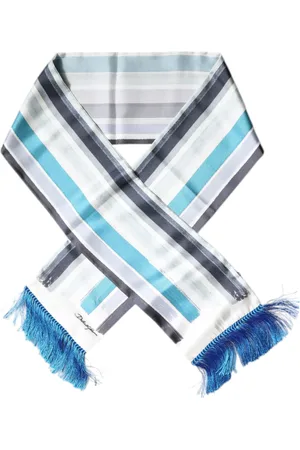 Dolce & Gabbana Blue Stripes Silk Fringes Wrap Scarf