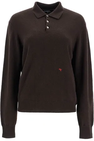 Homme Girls Espresso wool polo with embroidered logo - L
