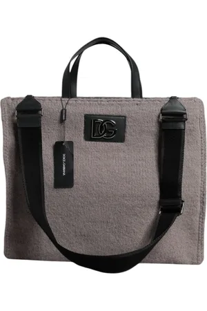 Dolce & Gabbana Grey Alpaca Wool Logo Plaque Tote Shoulder Bag