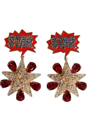 Dolce & Gabbana Gold Star-Shaped Sparkling Red Crystals Clip On Earrings
