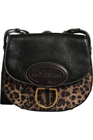 Dolce & Gabbana Black Brown Leopard Leather Shoulder Strap Bag