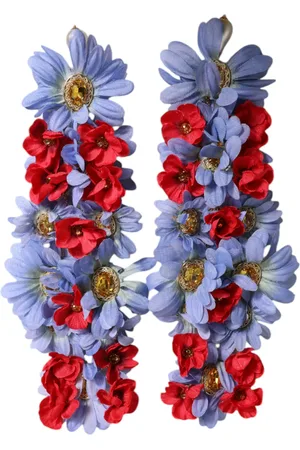 Dolce & Gabbana Gold Tone Brass Floral Crystal Clip On Dangling Earrings