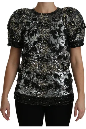 Dolce & Gabbana Sequined Crystal Embellished Crew Neck Top - IT38|XS