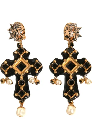 Dolce & Gabbana Crystal Cross Crystal Embellished Gold Clip On Earrings
