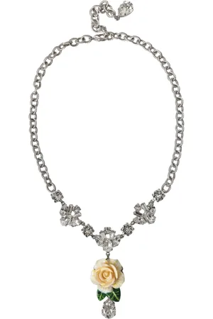 Dolce & Gabbana Brass Clear Crystal Roses Pendants Necklace