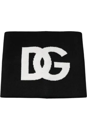 Dolce & Gabbana Black Cashmere DG Logo Square Handkerchief Scarf