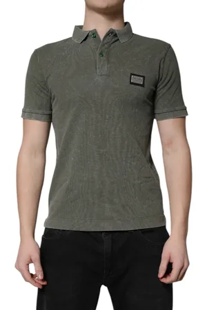 Dolce & Gabbana Army Green Logo Plaque Cotton Polo Shirt T-shirt - IT44 | XS