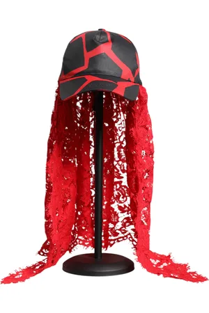 Dolce & Gabbana Red Black Lace Tulle Cotton Baseball Cap - 57 cm|S