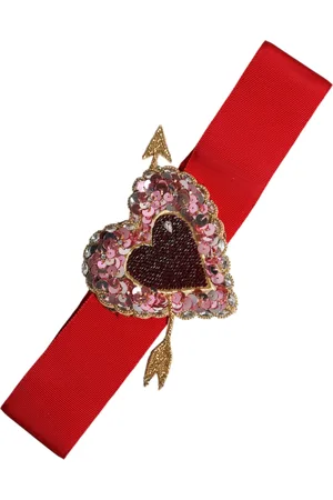 Dolce & Gabbana Red Stretch Wide Waist Heart Embellished Belt - IT40|S