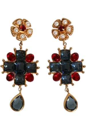 Dolce & Gabbana Gold Tone Crystal Rhinestone Embellish Dangling Earrings