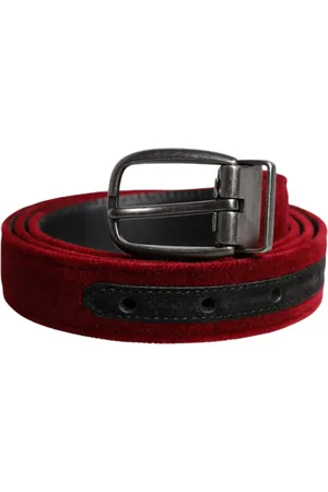 Dolce & Gabbana Red Velvet Black Metal Buckle Logo Belt - 90 cm / 36 Inches