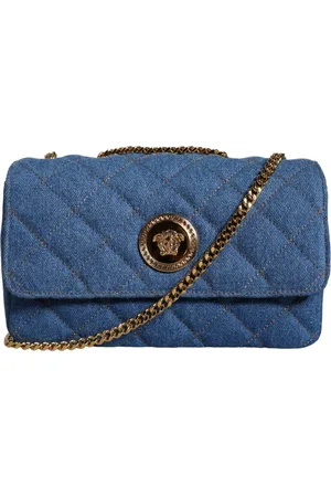VERSACE Quilted Denim Leather Crossbody Shoulder Bag