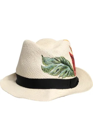 Dolce & Gabbana Beige Floral Print Straw Wide Brim Fedora Hat - 57 cm|S