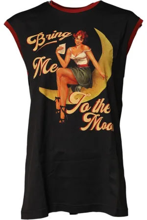 Dolce & Gabbana Black Pin Up Cotton Round Neckline Tank Top - IT40|S