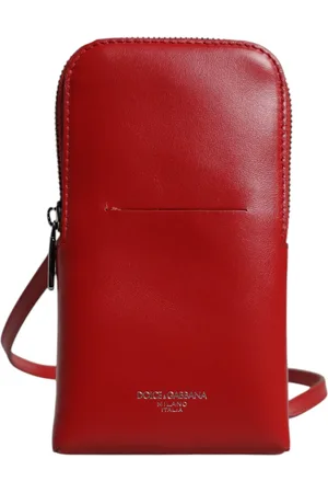 Dolce & Gabbana Red Leather Purse Phone Sling Crossbody Neck Strap Bag
