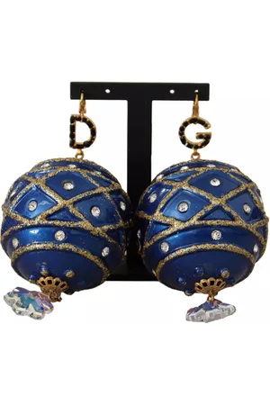 Dolce & Gabbana Gold Brass Christmas Ball Crystal Hook Jewelry Earrings