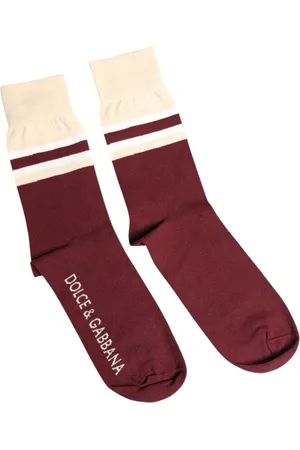 Dolce & Gabbana Burgundy Stretch Logo Print Mid Calf Socks - L