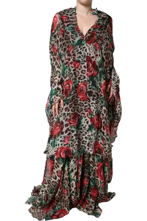 Dolce & Gabbana Brown Leopard Roses Silk Long Gown Dress - IT38 | S