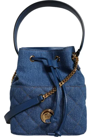 VERSACE Quilted Denim Leather Crossbody Shoulder Bag