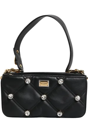 Dolce & Gabbana Leather Crystal Embellished Logo Shoulder Bag