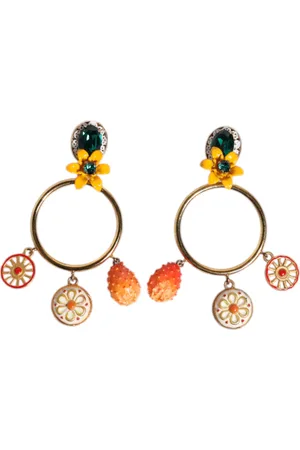 Dolce & Gabbana Multicolor Round Crystal Clip Dangling Jewelry Earrings
