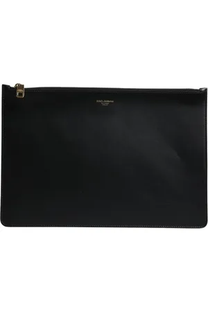 Dolce & Gabbana Black Solid Leather DG Logo Clutch Zip Pouch Bag