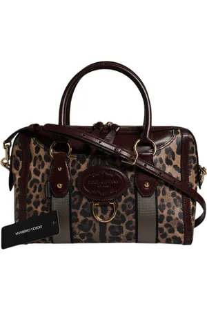 Dolce & Gabbana Brown Leopard Leather Shoulder Strap Duffle Bag