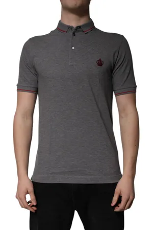 Dolce & Gabbana Gray Cotton Crown Collared Polo T-shirt - IT44 | XS