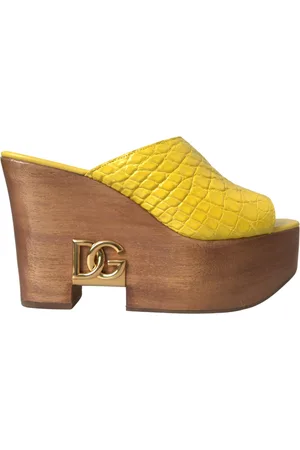 Dolce & Gabbana Leather Wood Mule Wedge Slides Shoes - EU36.5/US6