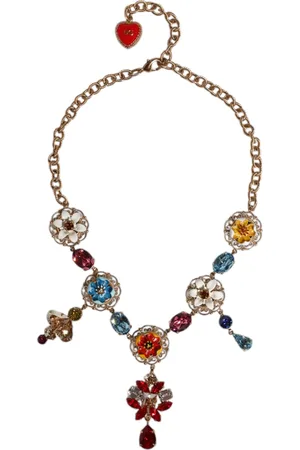 Dolce & Gabbana Brass Chain Floral Sicily Charms Statement Necklace