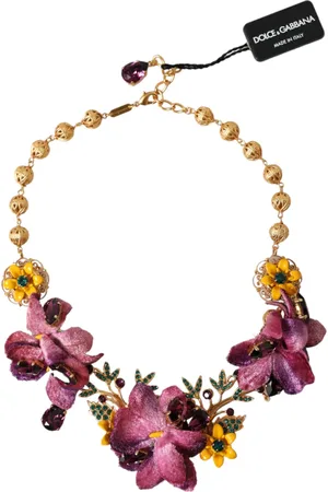 Dolce & Gabbana Brass Mix Fiori Flowers Crystal Chain Necklace