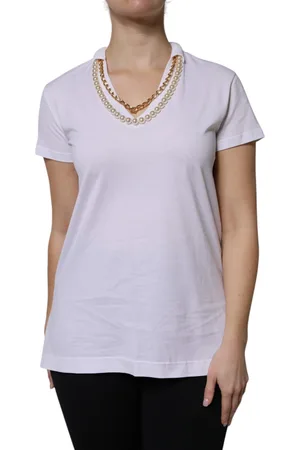 Dolce & Gabbana White Necklace Cotton Short Sleeve T-shirt - IT38 | XS