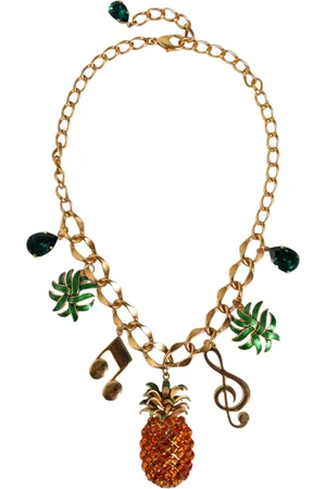 Dolce & Gabbana Tone Brass Chain Pineapple Crystal Musical Necklace