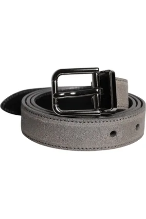 Dolce & Gabbana Gray Leather Silver Tone Metal Buckle Belt - 105 cm / 42 Inches