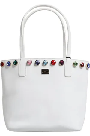 Dolce & Gabbana Leather Crystal DG Logo Shoulder Tote Bag