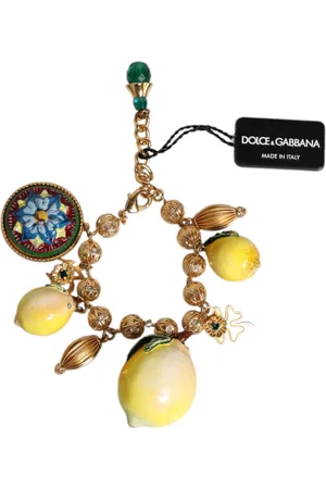 Dolce & Gabbana Gold Tone Brass Filigree Ball Charm Lemon Logo Bracelet