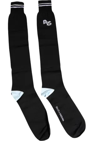 Dolce & Gabbana Black DG Logo Print Cotton Over Calf Socks - L