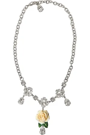 Dolce & Gabbana Brass Clear Crystal Roses Pendants Necklace