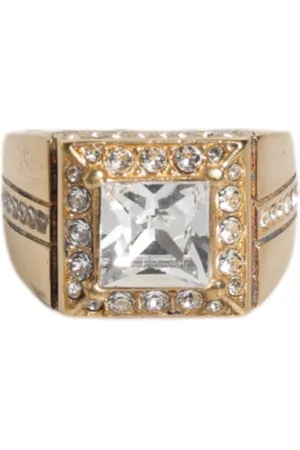 Dolce & Gabbana Gold Tone Sterling Silver 925 Crystals Ring - EU58 | US9