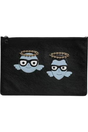 Dolce & Gabbana Black Leather #DGFAMILY Embellished Men Zip Pouch Bag