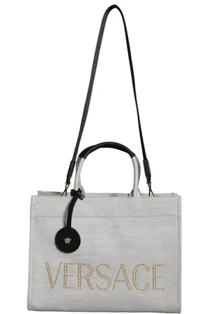 VERSACE Top Handle Canvas Leather Logo Crossbody Tote Bag
